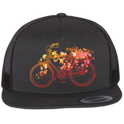 Vintage Flower Bicycle  Flat Bill Trucker Hat