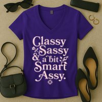 Vintage Funny Classy Sassy & A Bit Smart Assy Women's V-Neck T-Shirt