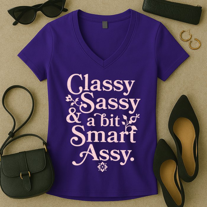 Vintage Funny Classy Sassy & A Bit Smart Assy Women's V-Neck T-Shirt