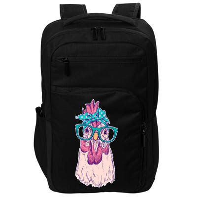 Vintage Funny Cute Chicken Hen With Glasses And Bandana Impact Tech Backpack