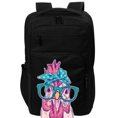 Vintage Funny Cute Chicken Hen With Glasses And Bandana Impact Tech Backpack