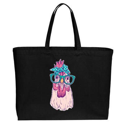 Vintage Funny Cute Chicken Hen With Glasses And Bandana Cotton Canvas Jumbo Tote