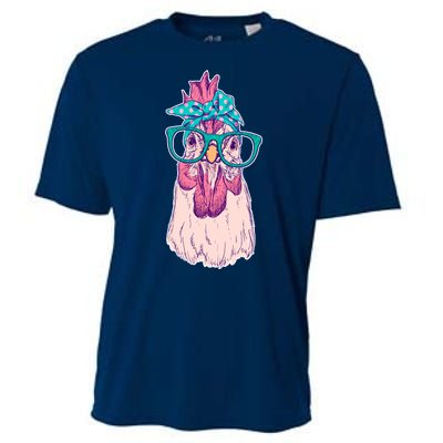 Vintage Funny Cute Chicken Hen With Glasses And Bandana Cooling Performance Crew T-Shirt