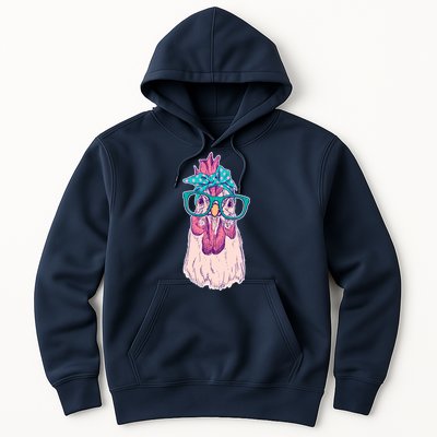 Vintage Funny Cute Chicken Hen With Glasses And Bandana Hoodie