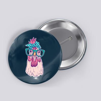 Vintage Funny Cute Chicken Hen With Glasses And Bandana Button
