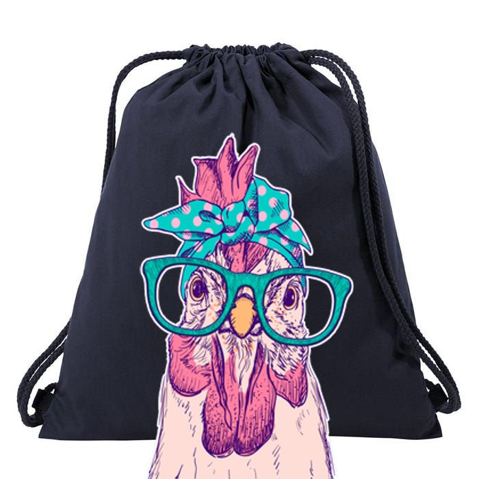 Vintage Funny Cute Chicken Hen With Glasses And Bandana Drawstring Bag