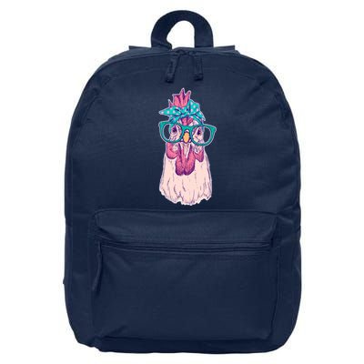 Vintage Funny Cute Chicken Hen With Glasses And Bandana 16 in Basic Backpack