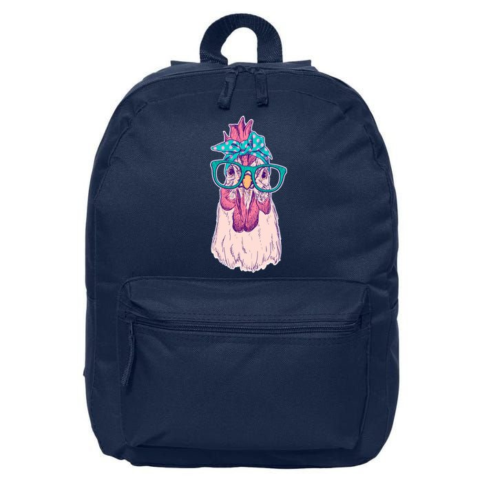 Vintage Funny Cute Chicken Hen With Glasses And Bandana 16 in Basic Backpack