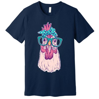 Vintage Funny Cute Chicken Hen With Glasses And Bandana Premium T-Shirt