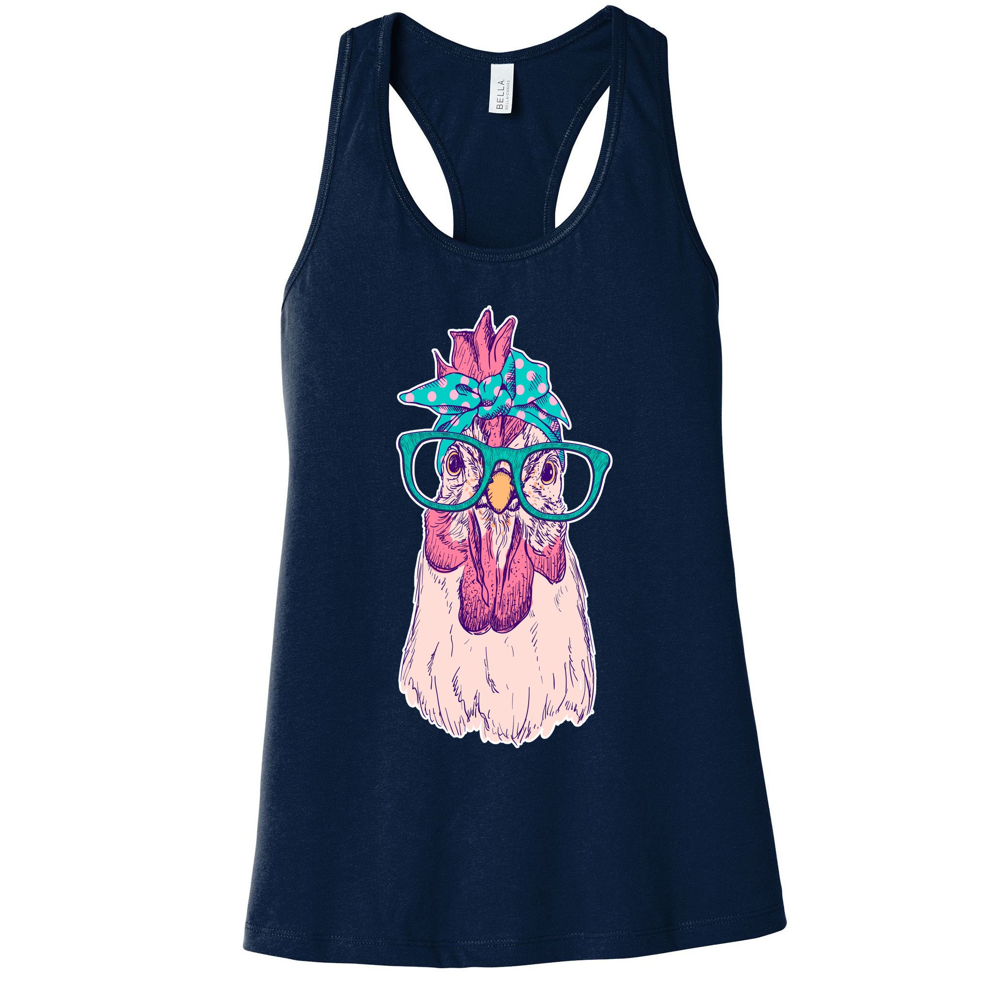 Vintage Funny Cute Chicken Hen With Glasses And Bandana Womens Tank Top