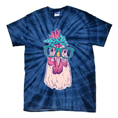 Vintage Funny Cute Chicken Hen With Glasses And Bandana Tie-Dye T-Shirt