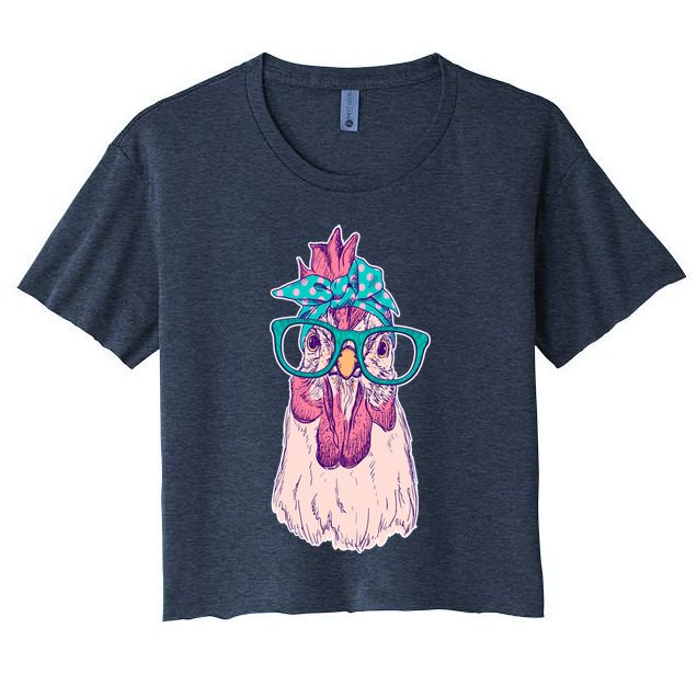 Vintage Funny Cute Chicken Hen With Glasses And Bandana Crop Top