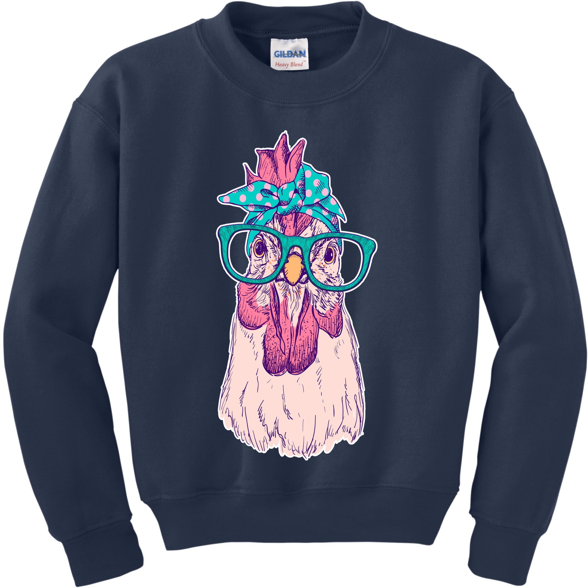 Vintage Funny Cute Chicken Hen With Glasses And Bandana Kids Sweatshirt