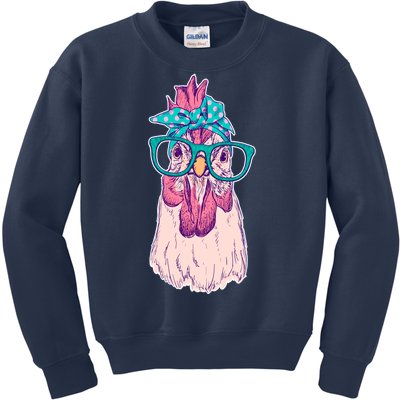 Vintage Funny Cute Chicken Hen With Glasses And Bandana Kids Sweatshirt