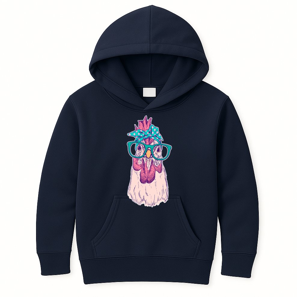 Vintage Funny Cute Chicken Hen With Glasses And Bandana Kids Hoodie