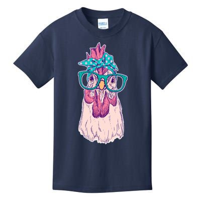 Vintage Funny Cute Chicken Hen With Glasses And Bandana Kids T-Shirt