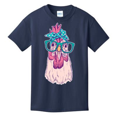 Vintage Funny Cute Chicken Hen With Glasses And Bandana Kids T-Shirt