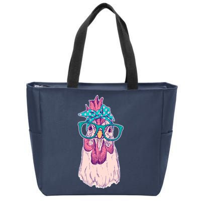 Vintage Funny Cute Chicken Hen With Glasses And Bandana Zip Tote Bag