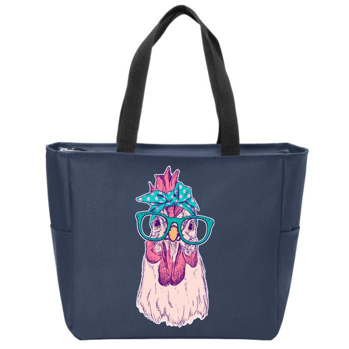 Vintage Funny Cute Chicken Hen With Glasses And Bandana Zip Tote Bag