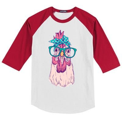 Vintage Funny Cute Chicken Hen With Glasses And Bandana Kids Colorblock Raglan Jersey