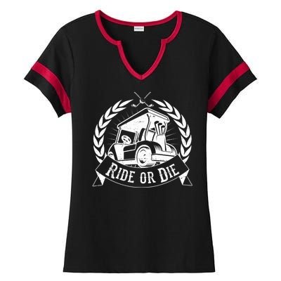 Vintage Funny Ride or Die Golf Cart Golfing Fan Ladies Halftime Notch Neck Tee