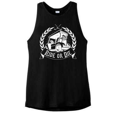 Vintage Funny Ride or Die Golf Cart Golfing Fan Ladies PosiCharge Tri-Blend Wicking Tank