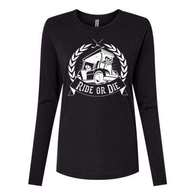 Vintage Funny Ride or Die Golf Cart Golfing Fan Womens Cotton Relaxed Long Sleeve T-Shirt