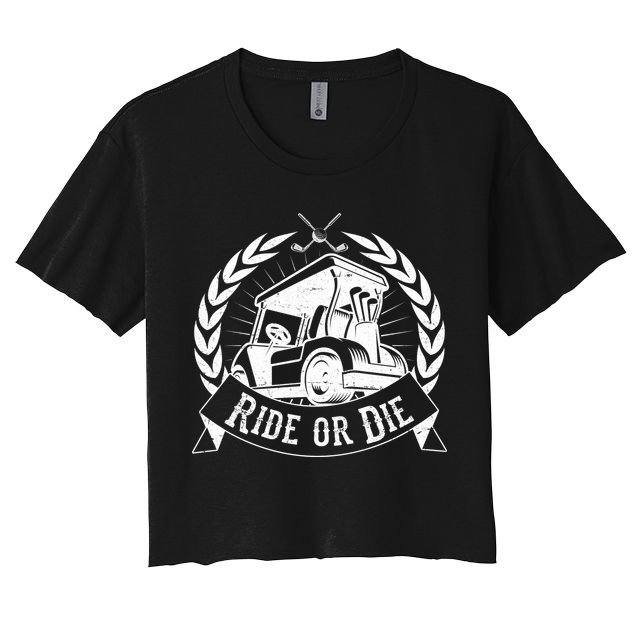 Vintage Funny Ride or Die Golf Cart Golfing Fan Crop Top