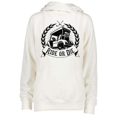 Vintage Funny Ride or Die Golf Cart Golfing Fan Womens Funnel Neck Pullover Hood