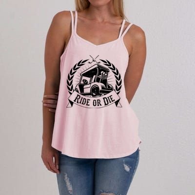 Vintage Funny Ride or Die Golf Cart Golfing Fan Women's Strappy Tank