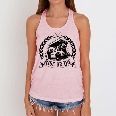 Vintage Funny Ride or Die Golf Cart Golfing Fan Women's Knotted Racerback Tank