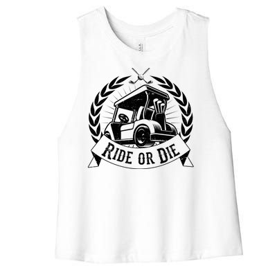 Vintage Funny Ride or Die Golf Cart Golfing Fan Women's Racerback Cropped Tank