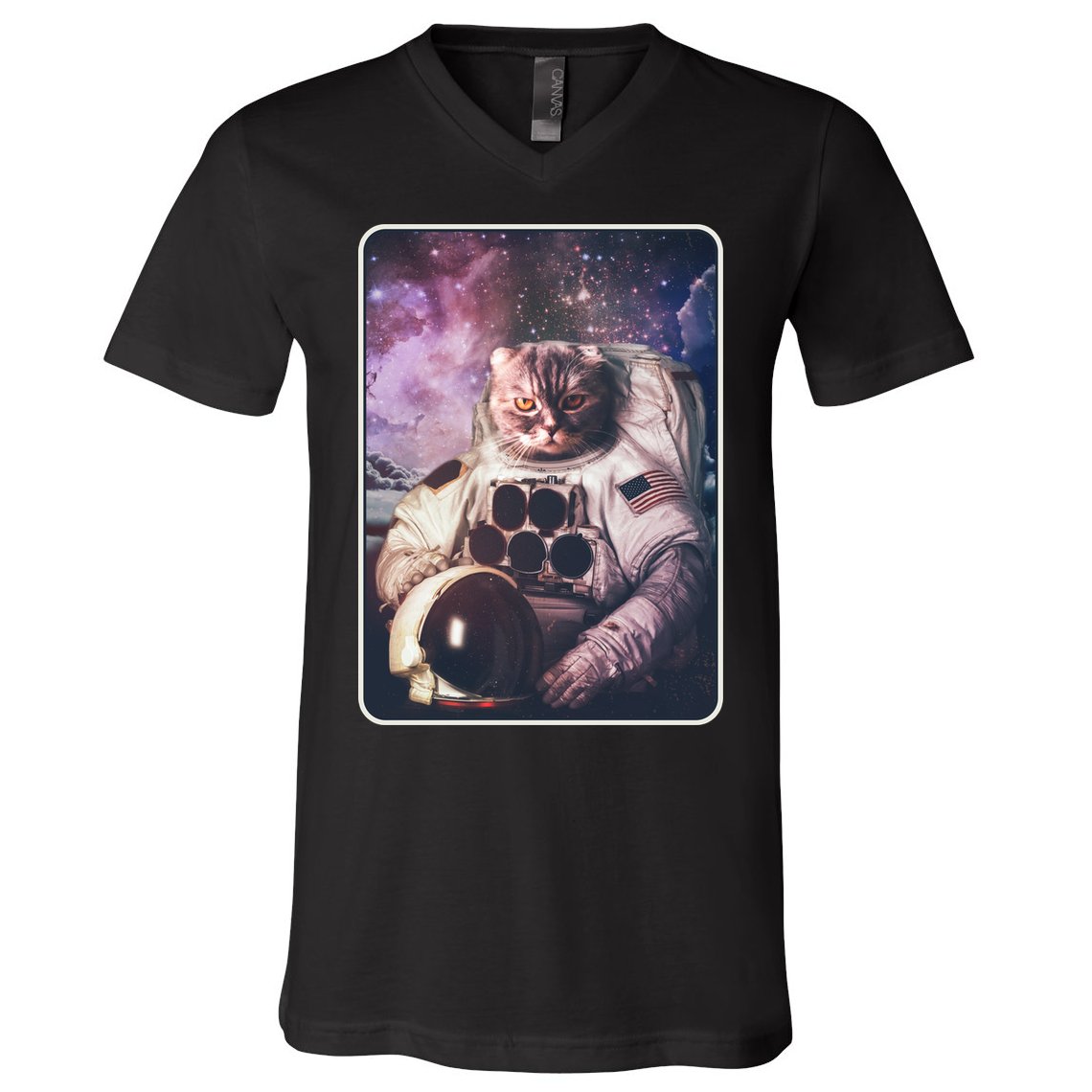 Vintage Galaxy Space Astronaut Cat V-Neck T-Shirt