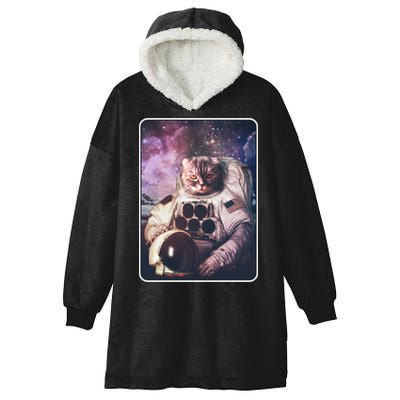 Vintage Galaxy Space Astronaut Cat Hooded Wearable Blanket