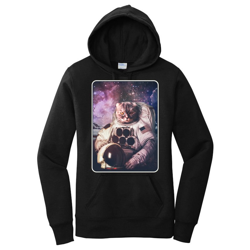 Vintage Galaxy Space Astronaut Cat Women's Pullover Hoodie