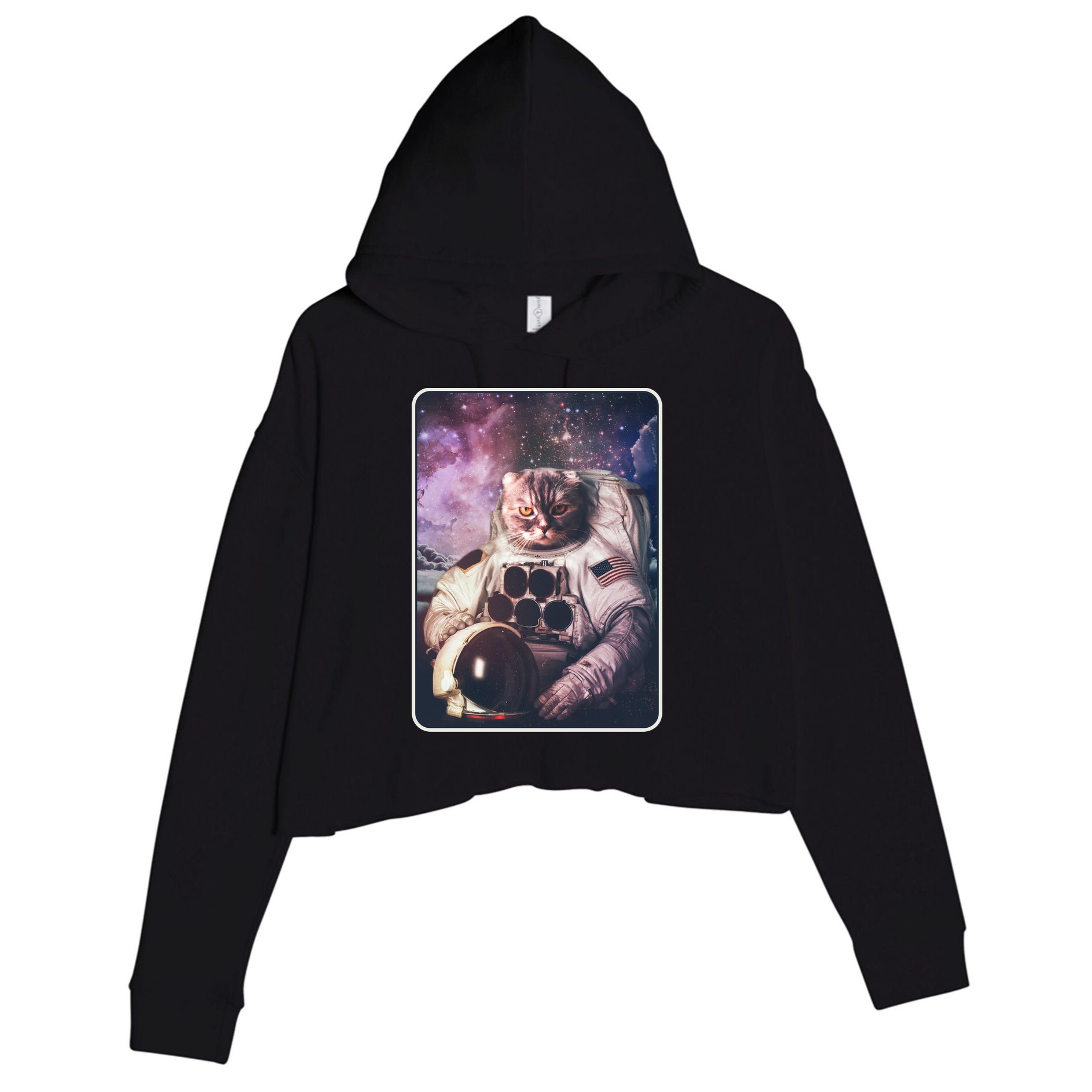 Vintage Galaxy Space Astronaut Cat Crop Fleece Hoodie