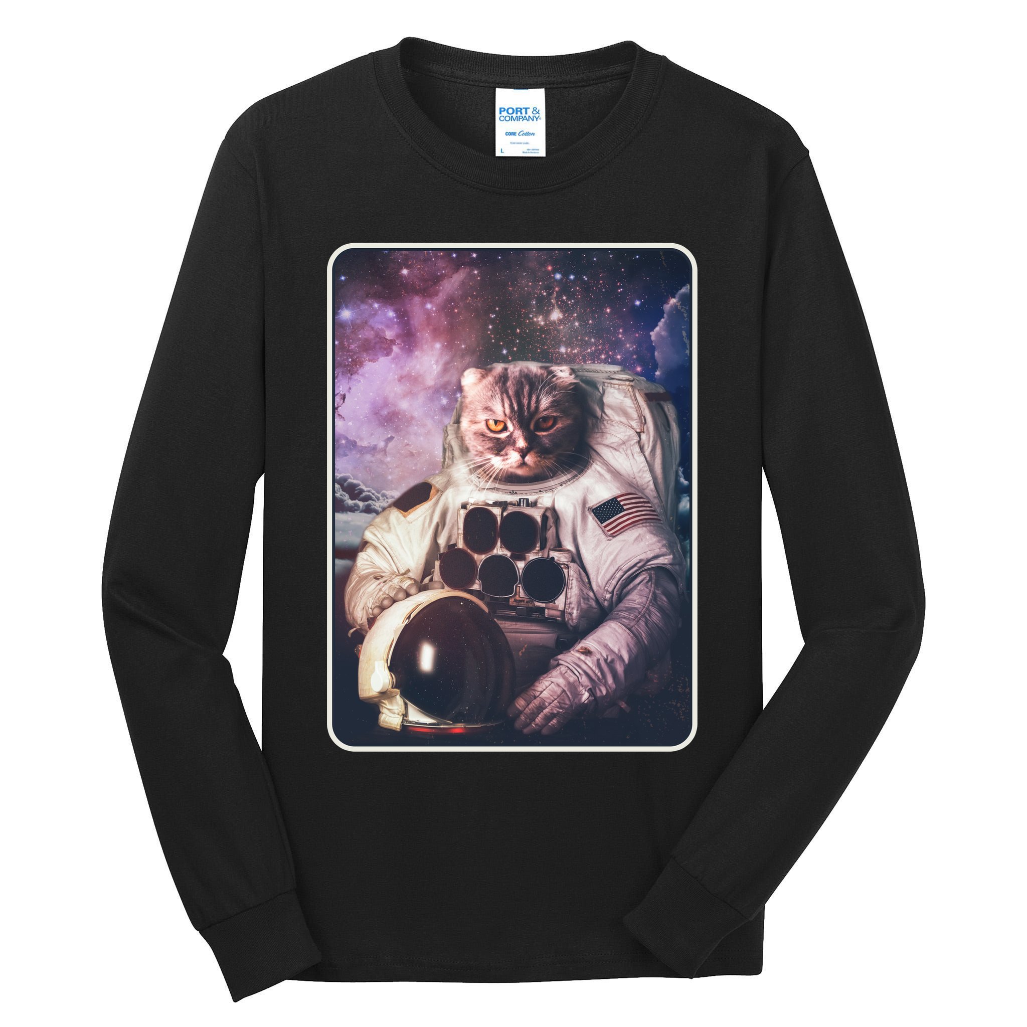 Vintage Galaxy Space Astronaut Cat Tall Long Sleeve T-Shirt