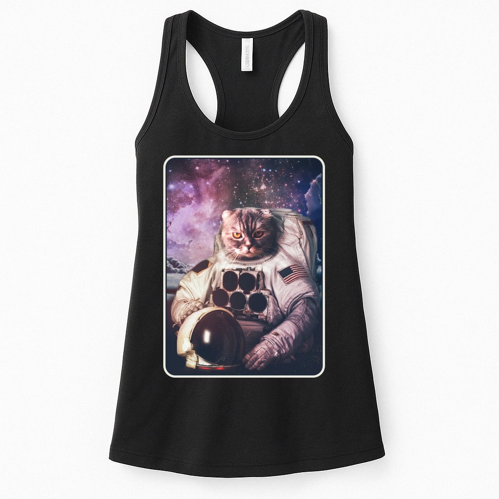 Vintage Galaxy Space Astronaut Cat Womens Tank Top