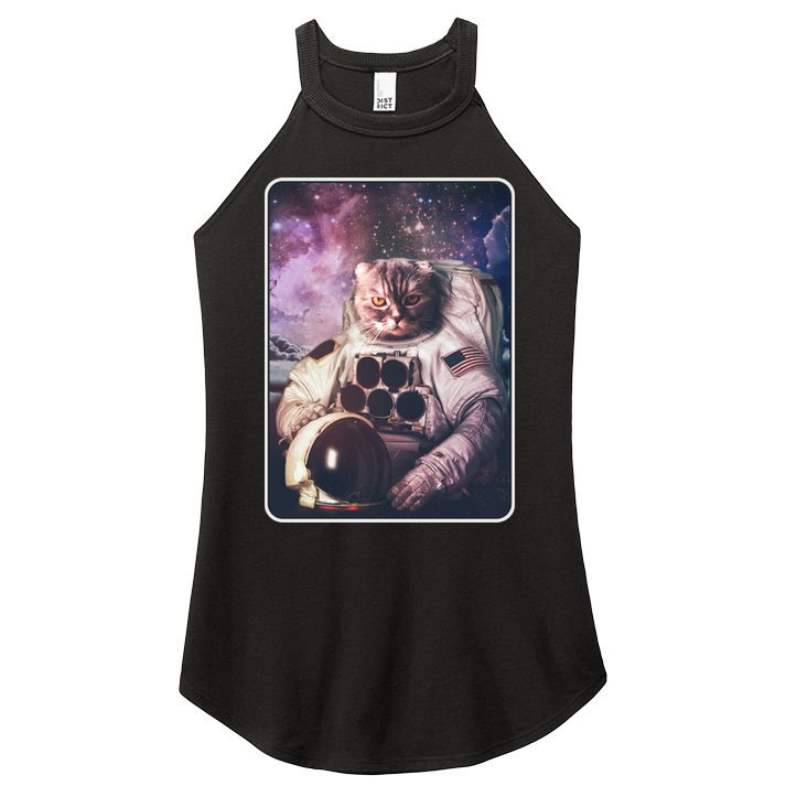 Vintage Galaxy Space Astronaut Cat Women's Perfect Tri Rocker Tank