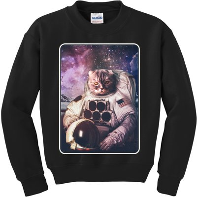Vintage Galaxy Space Astronaut Cat Kids Sweatshirt