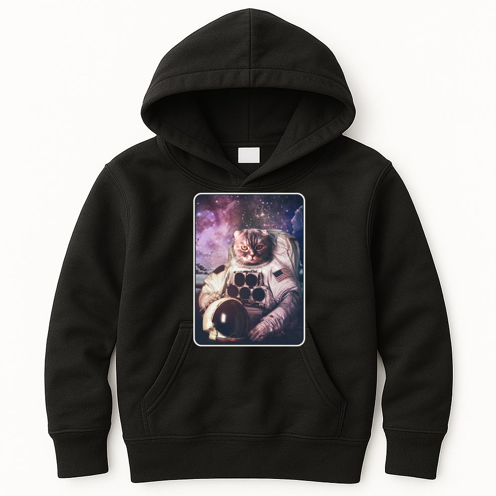 Vintage Galaxy Space Astronaut Cat Kids Hoodie