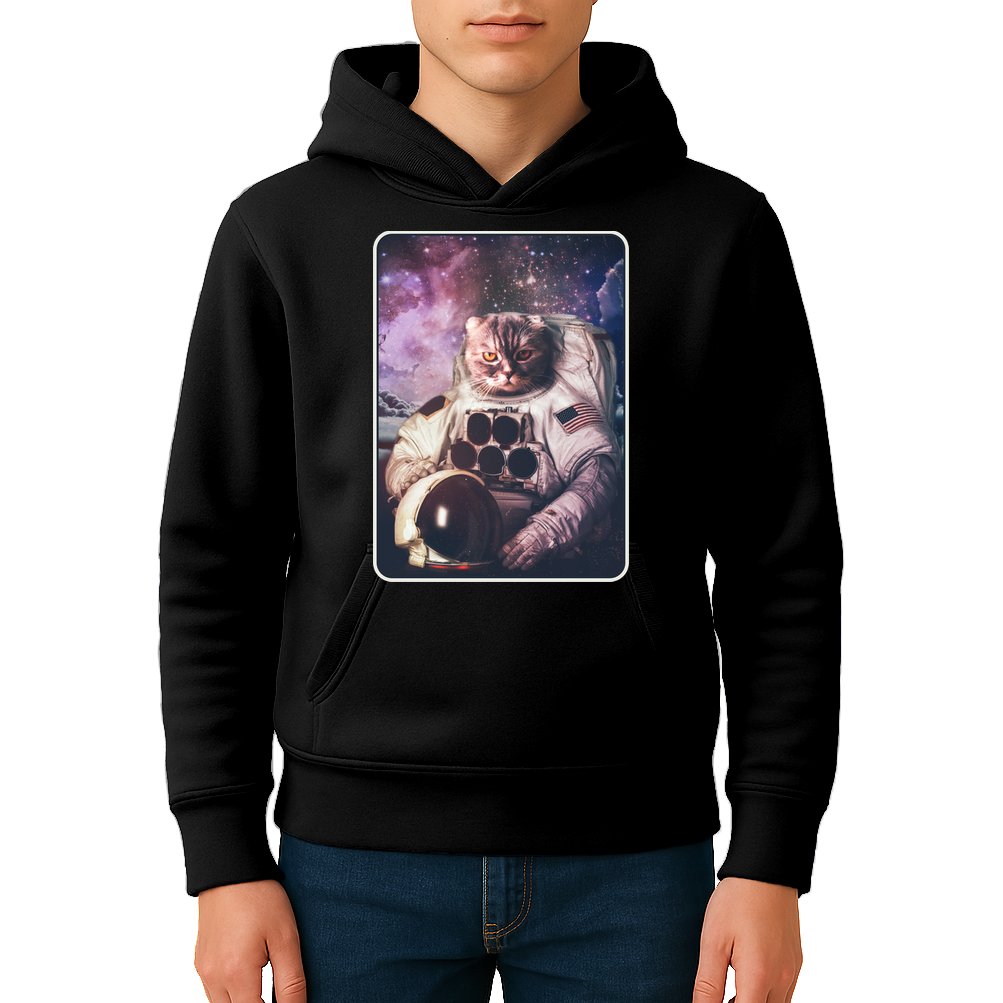 Vintage Galaxy Space Astronaut Cat Kids Hoodie