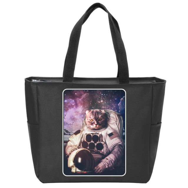 Vintage Galaxy Space Astronaut Cat Zip Tote Bag