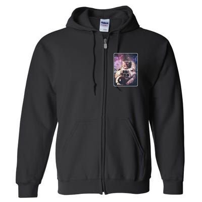 Vintage Galaxy Space Astronaut Cat Full Zip Hoodie