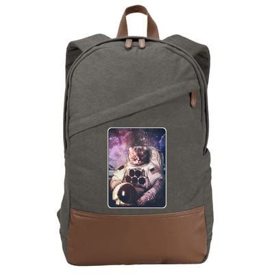 Vintage Galaxy Space Astronaut Cat Cotton Canvas Backpack