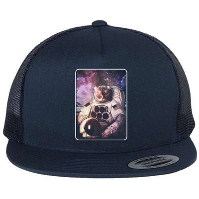 Vintage Galaxy Space Astronaut Cat Flat Bill Trucker Hat