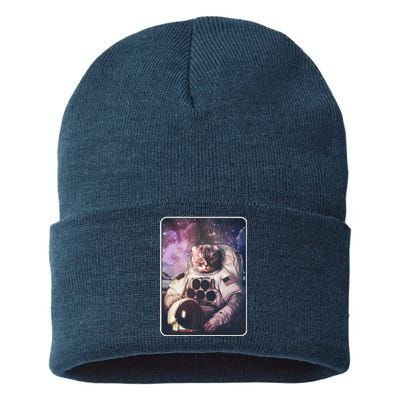 Vintage Galaxy Space Astronaut Cat Sustainable Knit Beanie