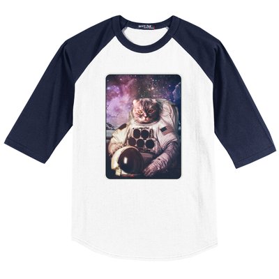 Vintage Galaxy Space Astronaut Cat Baseball Sleeve Shirt