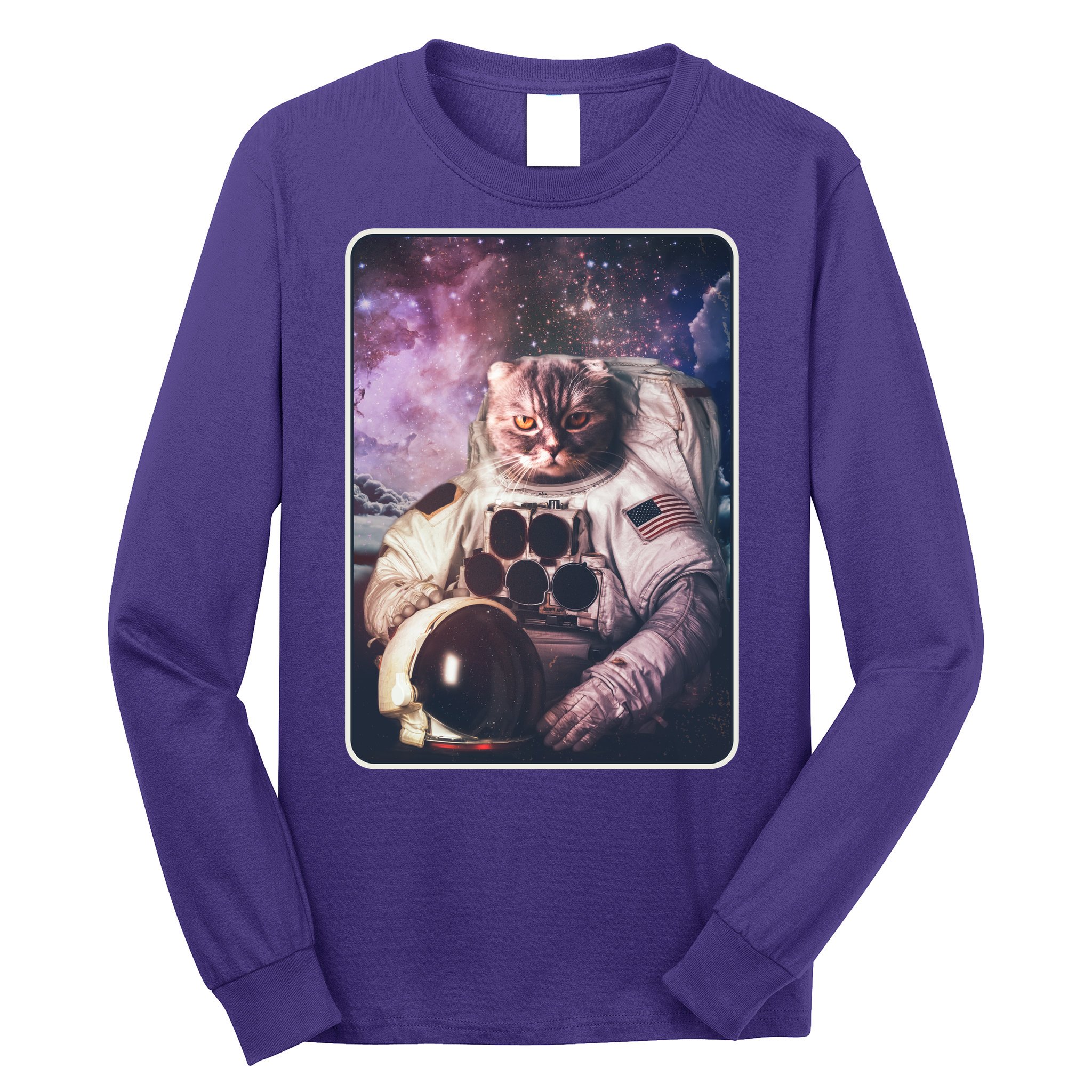 Vintage Galaxy Space Astronaut Cat Long Sleeve Shirt