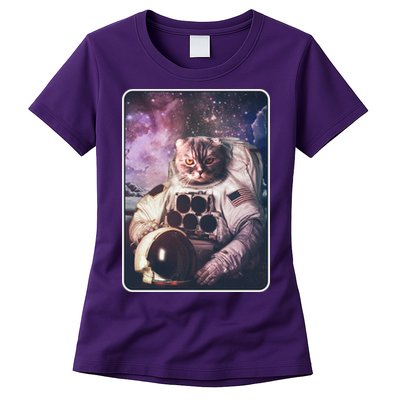 Vintage Galaxy Space Astronaut Cat Womens T-Shirt